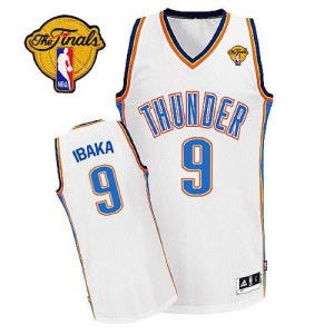 Maillot NBA Oklahoma City Thunder #9 Serge Ibaka Blanc Adidas Authentic Home Finals Patch - Homme