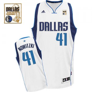 Maillot NBA Blanc Dirk Nowitzki #41 Dallas Mavericks Home Champions Patch Swingman Homme Adidas