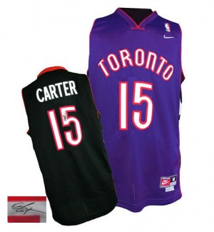 Maillot NBA Noir / Violet Vince Carter #15 Toronto Raptors Throwback Autographed Authentic Homme Nike