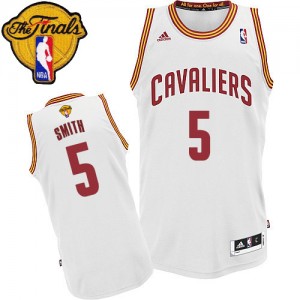 Maillot NBA Blanc J.R. Smith #5 Cleveland Cavaliers Home 2015 The Finals Patch Swingman Homme Adidas