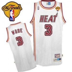 Miami Heat #3 Adidas Throwback Finals Patch Blanc Authentic Maillot d'équipe de NBA Prix d'usine - Dwyane Wade pour Homme