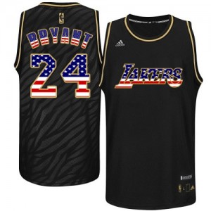 Los Angeles Lakers Kobe Bryant #24 USA Flag Fashion Authentic Maillot d'équipe de NBA - Noir pour Homme