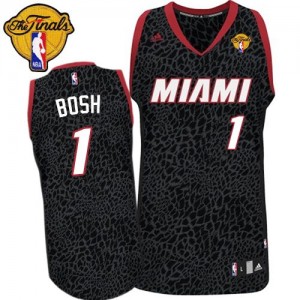 Maillot NBA Miami Heat #1 Chris Bosh Noir Adidas Authentic Crazy Light Finals Patch - Homme
