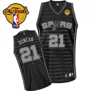 Maillot Authentic San Antonio Spurs NBA Groove Finals Patch Gris noir - #21 Tim Duncan - Homme