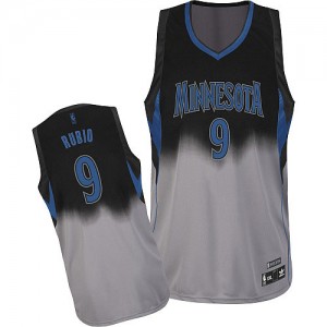 Maillot NBA Minnesota Timberwolves #9 Ricky Rubio Gris noir Adidas Authentic Fadeaway Fashion - Homme