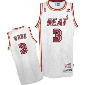 Maillot Authentic Miami Heat NBA Throwback Blanc - #3 Dwyane Wade - Homme