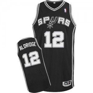 Maillot NBA San Antonio Spurs #12 LaMarcus Aldridge Noir Adidas Authentic Road - Homme