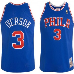Maillot NBA Authentic Allen Iverson #3 Philadelphia 76ers Throwback Bleu - Homme