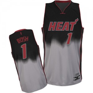 Maillot NBA Miami Heat #1 Chris Bosh Gris noir Adidas Authentic Fadeaway Fashion - Homme