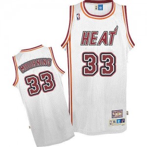 Maillot NBA Authentic Alonzo Mourning #33 Miami Heat Throwback Blanc - Homme