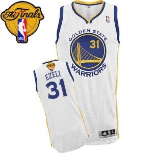 Maillot NBA Golden State Warriors #31 Festus Ezeli Blanc Adidas Authentic Home 2015 The Finals Patch - Homme