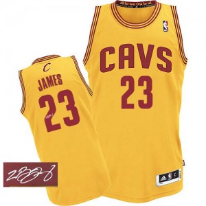 Cleveland Cavaliers LeBron James #23 Alternate Autographed Authentic Maillot d'équipe de NBA - Or pour Homme