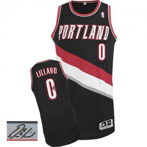 Maillot Authentic Portland Trail Blazers NBA Road Autographed Noir - #0 Damian Lillard - Homme