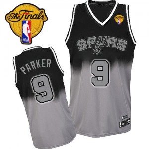 Maillot Authentic San Antonio Spurs NBA Fadeaway Fashion Finals Patch Gris noir - #9 Tony Parker - Homme
