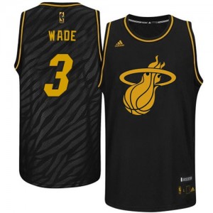 Maillot NBA Miami Heat #3 Dwyane Wade Noir Adidas Authentic Precious Metals Fashion - Homme