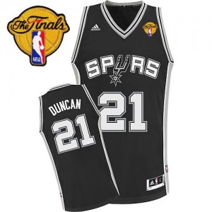 Maillot NBA San Antonio Spurs #21 Tim Duncan Noir Adidas Swingman Road Finals Patch - Enfants