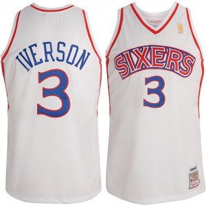 Maillot NBA Philadelphia 76ers #3 Allen Iverson Blanc Mitchell and Ness Swingman Throwback - Homme