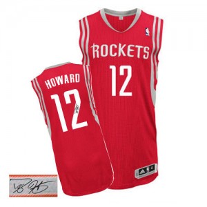 Maillot NBA Authentic Dwight Howard #12 Houston Rockets Road Autographed Rouge - Homme