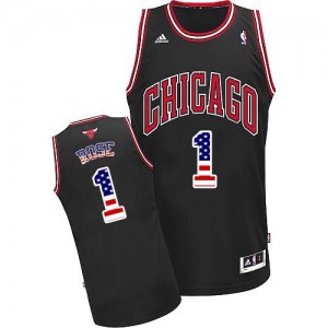 Chicago Bulls #1 Adidas USA Flag Fashion Noir Authentic Maillot d'équipe de NBA à vendre - Derrick Rose pour Homme