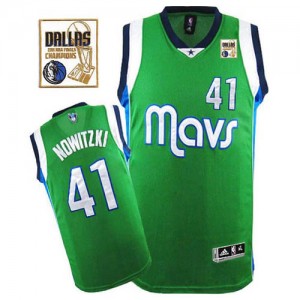Dallas Mavericks Dirk Nowitzki #41 Champions Patch Authentic Maillot d'équipe de NBA - Vert pour Homme