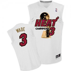 Miami Heat #3 Adidas Finals Champions Blanc Authentic Maillot d'équipe de NBA pas cher - Dwyane Wade pour Homme