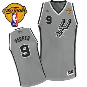 Maillot NBA San Antonio Spurs #9 Tony Parker Gris argenté Adidas Swingman Alternate Finals Patch - Homme