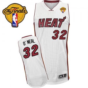 Maillot NBA Blanc Shaquille O'Neal #32 Miami Heat Home Finals Patch Authentic Homme Adidas