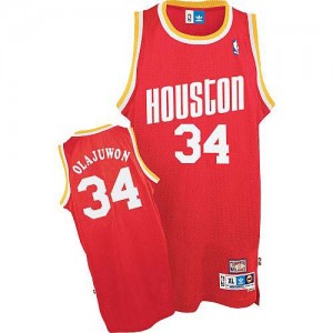 Maillot NBA Rouge Hakeem Olajuwon #34 Houston Rockets Throwback Authentic Homme Adidas