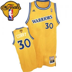 Maillot NBA Golden State Warriors #30 Stephen Curry Or Adidas Authentic Throwback 2015 The Finals Patch - Homme