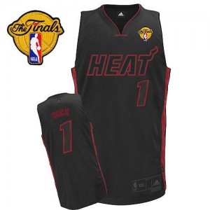 Maillot NBA Miami Heat #1 Chris Bosh Noir noir / Rouge Adidas Authentic Finals Patch - Homme