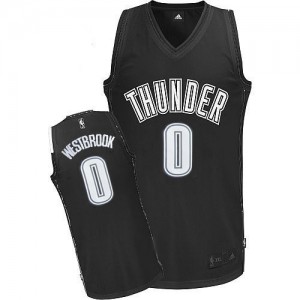 Maillot NBA Oklahoma City Thunder #0 Russell Westbrook Noir Blanc Adidas Authentic - Homme