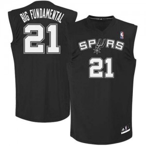Maillot Adidas Noir Big Fundamental Authentic San Antonio Spurs - Tim Duncan #21 - Homme