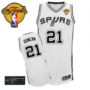 Maillot NBA Authentic Tim Duncan #21 San Antonio Spurs Home Autographed Finals Patch Blanc - Homme