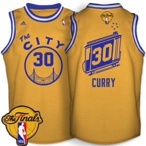 Maillot NBA Swingman Stephen Curry #30 Golden State Warriors Throwback The City 2015 The Finals Patch Or - Homme